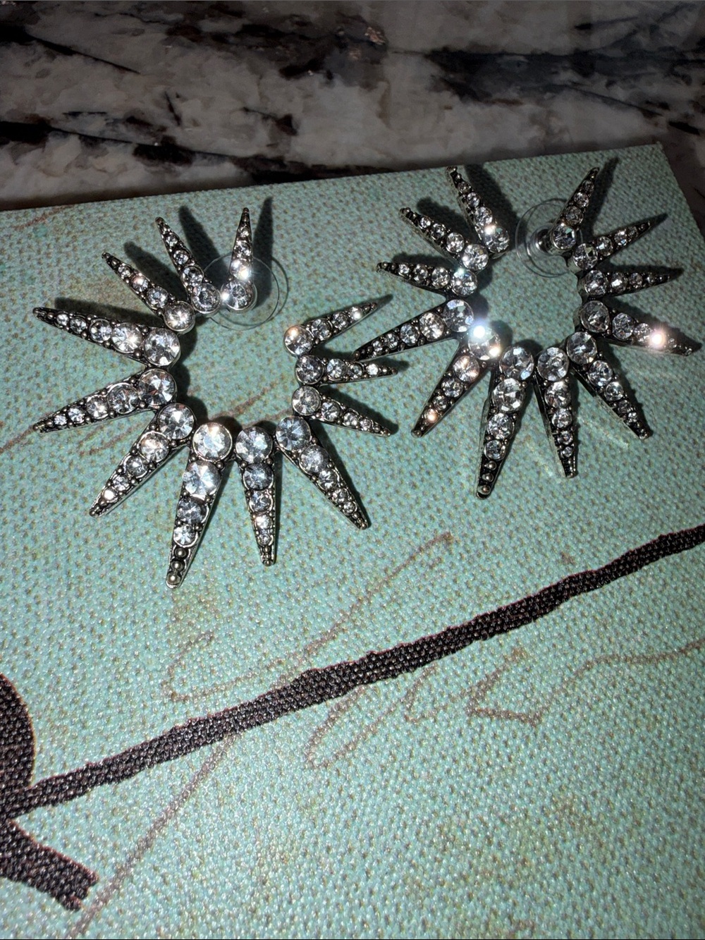 Oscar de la Renta Sea Urchin Starburst Crystal Statement Earrings Gunmetal